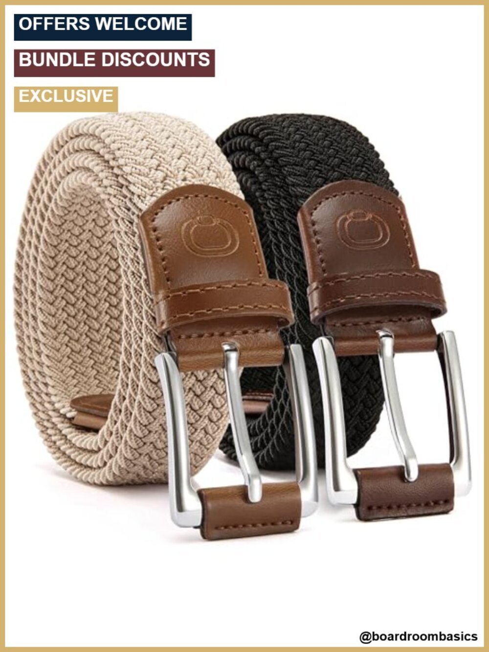 Stretch Belt for Men 2 Pack, Hole-Free Woven Elastic Belt for Golf Casual Wear,